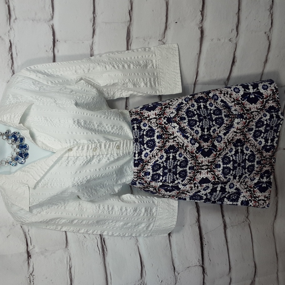 Joe Fresh NWT Cotton Blue Red White Print Mini Skirt Size 8